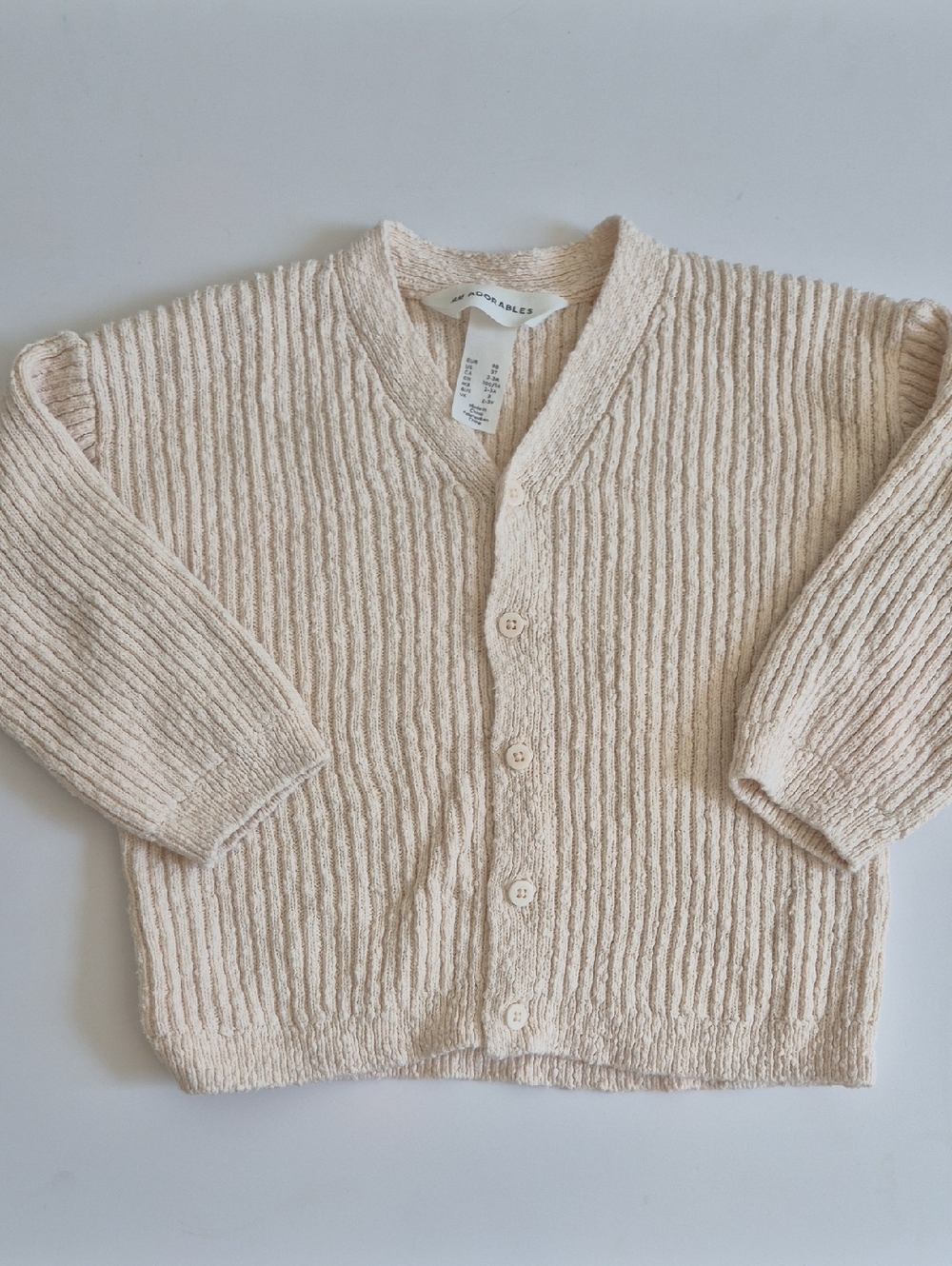 100% Cotton Soft Textured Cream Button-Up Cardigan